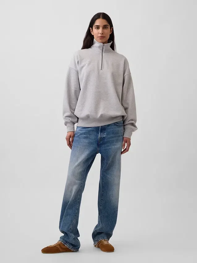 Oversized pullover met kwartrits voor volwassenen