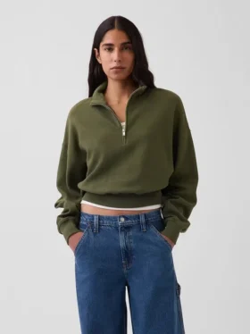 Oversized pullover van gestructureerd katoen met halve rits