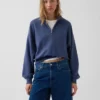 Oversized pullover van gestructureerd katoen met halve rits