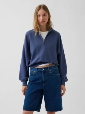 Oversized pullover van gestructureerd katoen met halve rits