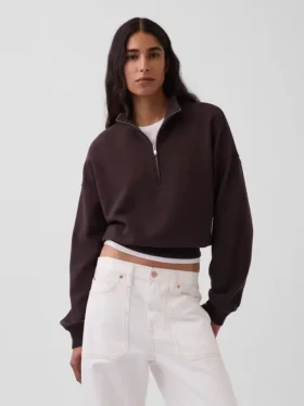 Oversized pullover van gestructureerd katoen met halve rits