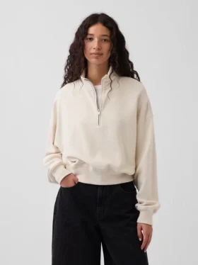 Oversized pullover van gestructureerd katoen met halve rits