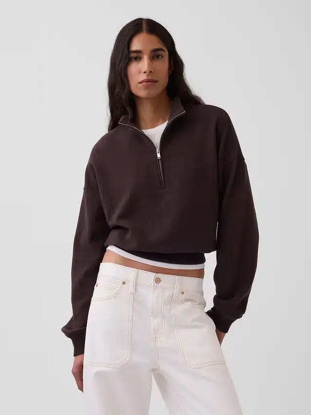 Oversized pullover van gestructureerd katoen met halve rits