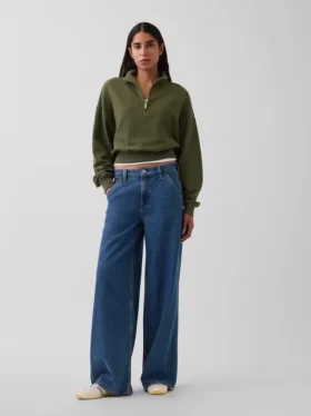 Oversized pullover van gestructureerd katoen met halve rits