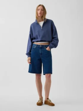 Oversized pullover van gestructureerd katoen met halve rits