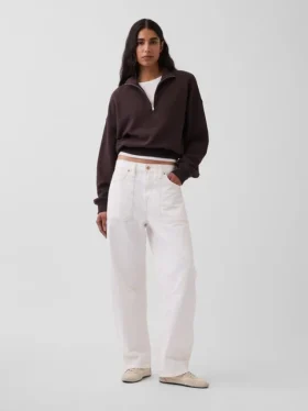 Oversized pullover van gestructureerd katoen met halve rits