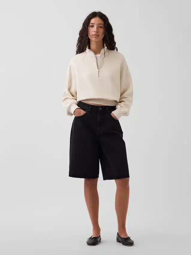 Oversized pullover van gestructureerd katoen met halve rits