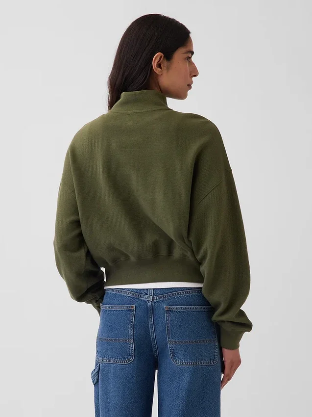 Oversized pullover van gestructureerd katoen met halve rits