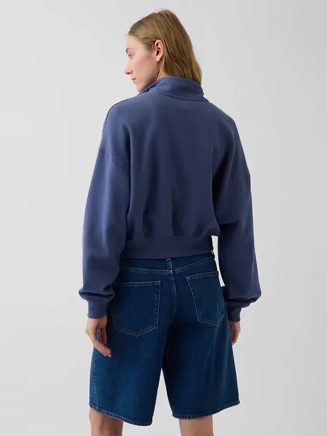 Oversized pullover van gestructureerd katoen met halve rits