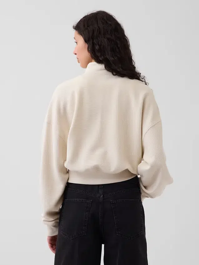 Oversized pullover van gestructureerd katoen met halve rits