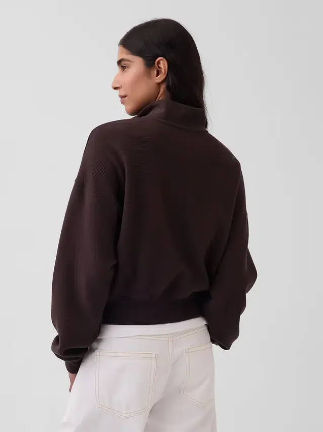 Oversized pullover van gestructureerd katoen met halve rits