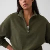 Oversized pullover van gestructureerd katoen met halve rits