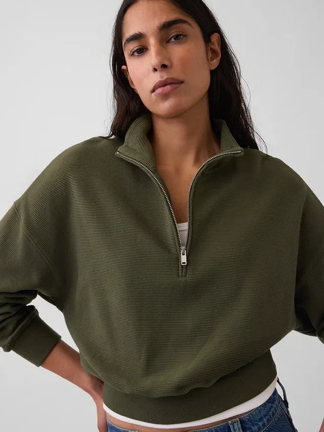 Oversized pullover van gestructureerd katoen met halve rits