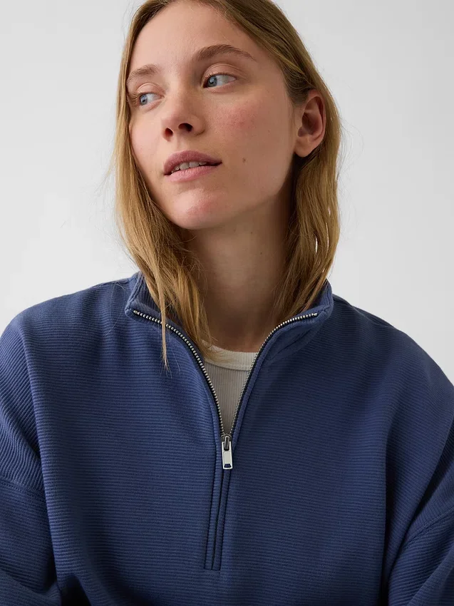 Oversized pullover van gestructureerd katoen met halve rits