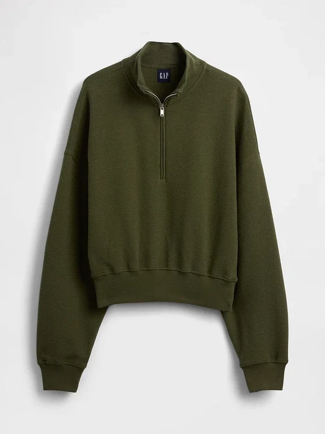 Oversized pullover van gestructureerd katoen met halve rits