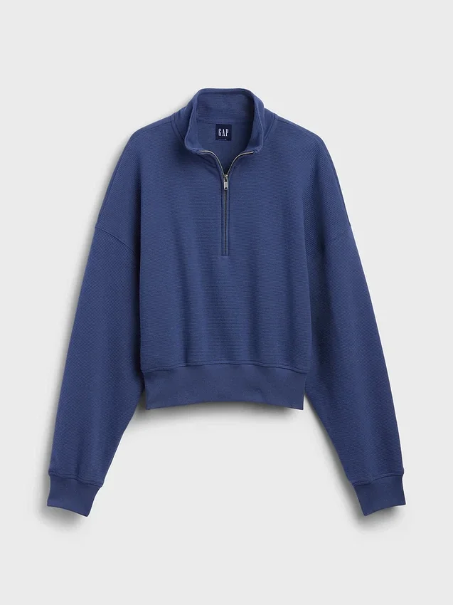 Oversized pullover van gestructureerd katoen met halve rits