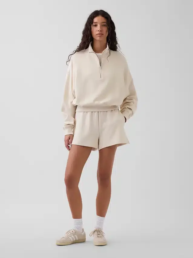 Oversized pullover van gestructureerd katoen met halve rits
