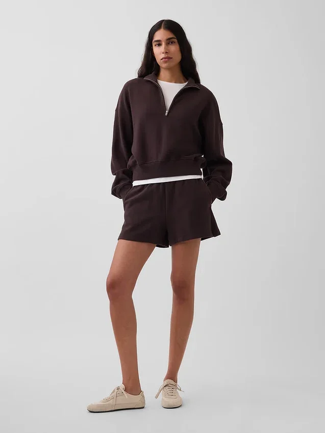 Oversized pullover van gestructureerd katoen met halve rits