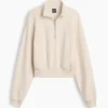 Oversized pullover van gestructureerd katoen met halve rits