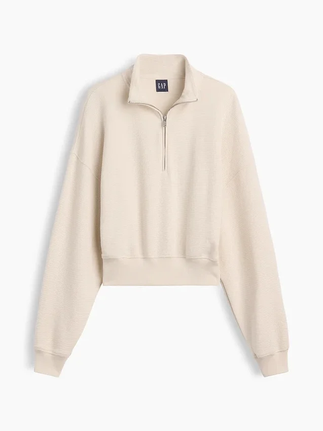 Oversized pullover van gestructureerd katoen met halve rits