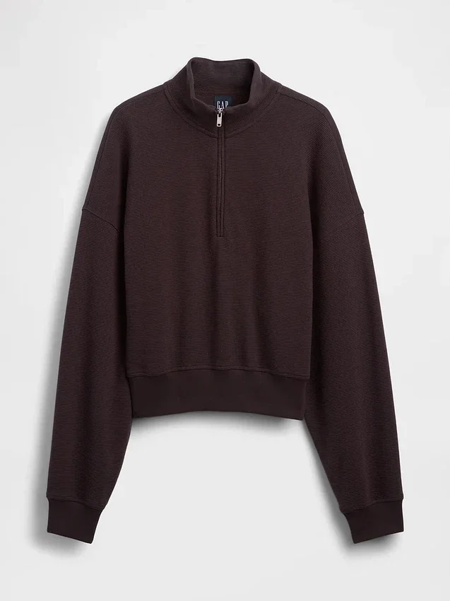Oversized pullover van gestructureerd katoen met halve rits
