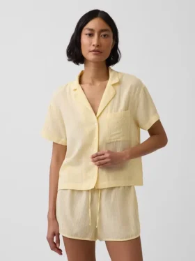 Oversized pyjamashirt van gekreukte gaasstof