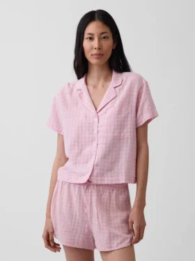 Oversized pyjamashirt van gekreukte gaasstof
