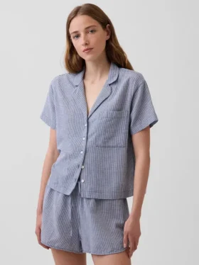 Oversized pyjamashirt van gekreukte gaasstof