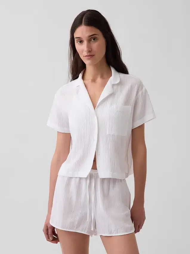 Oversized pyjamashirt van gekreukte gaasstof