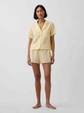 Oversized pyjamashirt van gekreukte gaasstof