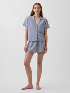 Oversized pyjamashirt van gekreukte gaasstof