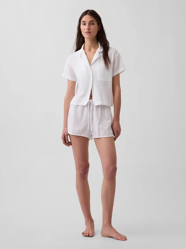 Oversized pyjamashirt van gekreukte gaasstof