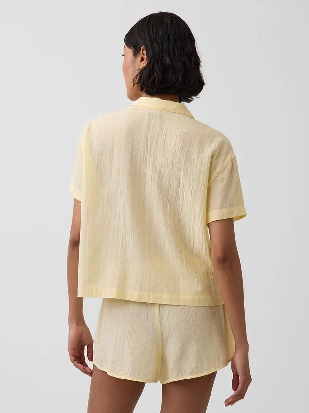 Oversized pyjamashirt van gekreukte gaasstof