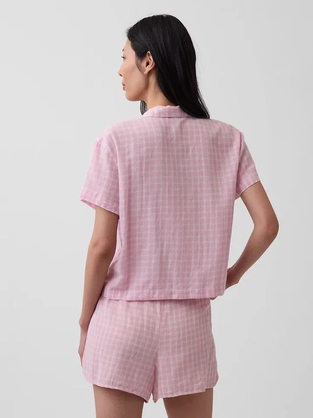 Oversized pyjamashirt van gekreukte gaasstof