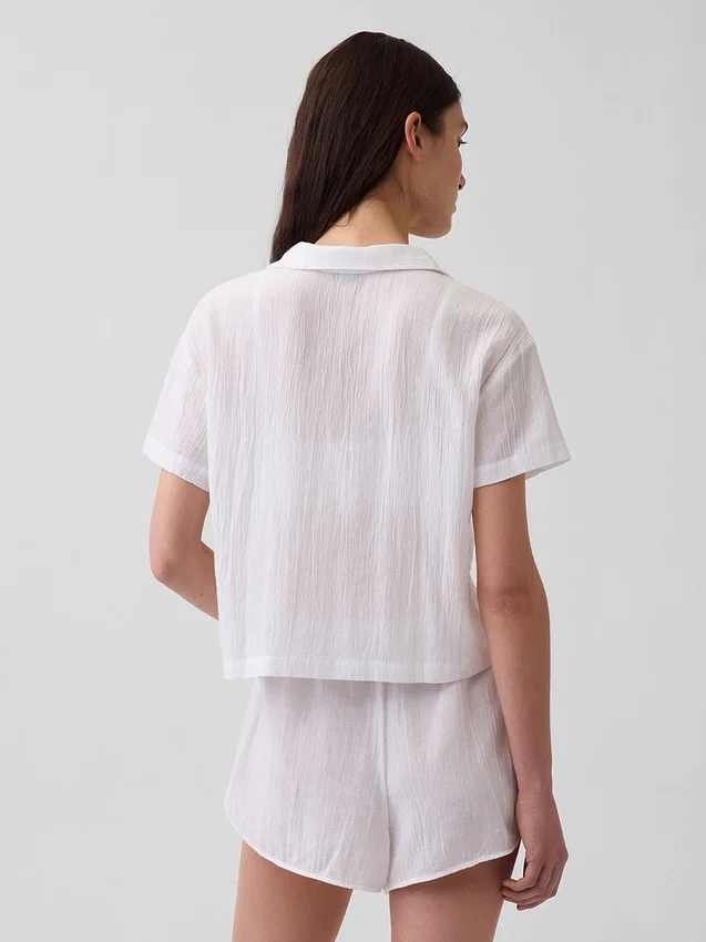 Oversized pyjamashirt van gekreukte gaasstof