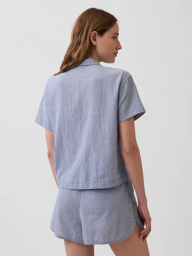 Oversized pyjamashirt van gekreukte gaasstof