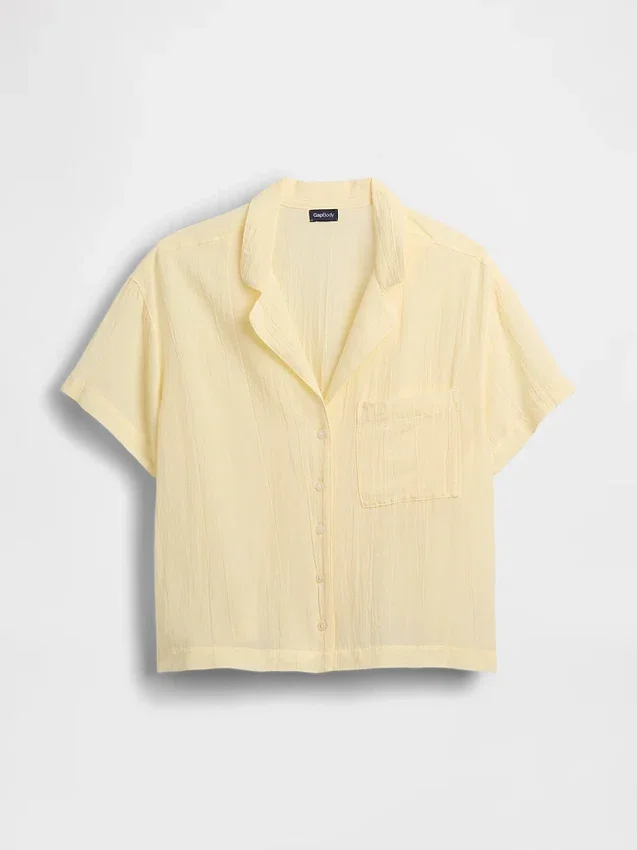 Oversized pyjamashirt van gekreukte gaasstof