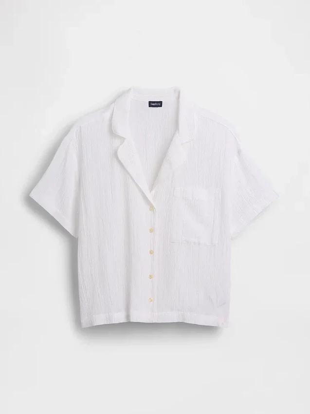 Oversized pyjamashirt van gekreukte gaasstof