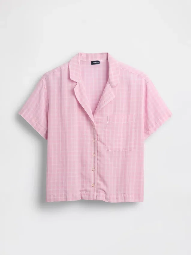 Oversized pyjamashirt van gekreukte gaasstof
