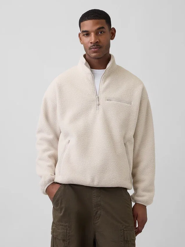 Oversized Sherpa-trui met halve rits