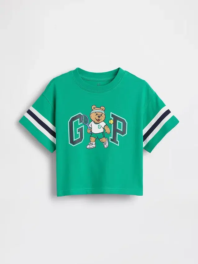 Oversized T-shirt met Brannan Bear-varsity-afbeelding en logo voor Baby & Peuter