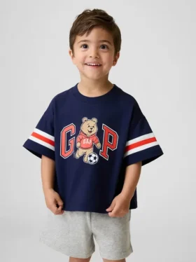 Oversized T-shirt met Brannan Bear-varsity-afbeelding en logo voor Baby & Peuter