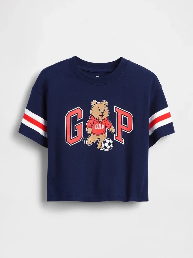 Oversized T-shirt met Brannan Bear-varsity-afbeelding en logo voor Baby & Peuter