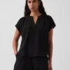 Oversized top met gespleten hals van katoenen gaas