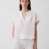 Oversized top met gespleten hals van katoenen gaas