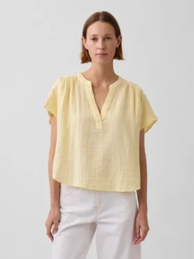 Oversized top met gespleten hals van katoenen gaas