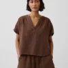 Oversized top met gespleten hals van katoenen gaas