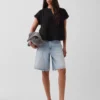 Oversized top met gespleten hals van katoenen gaas