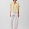 Oversized top met gespleten hals van katoenen gaas