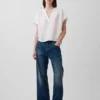 Oversized top met gespleten hals van katoenen gaas
